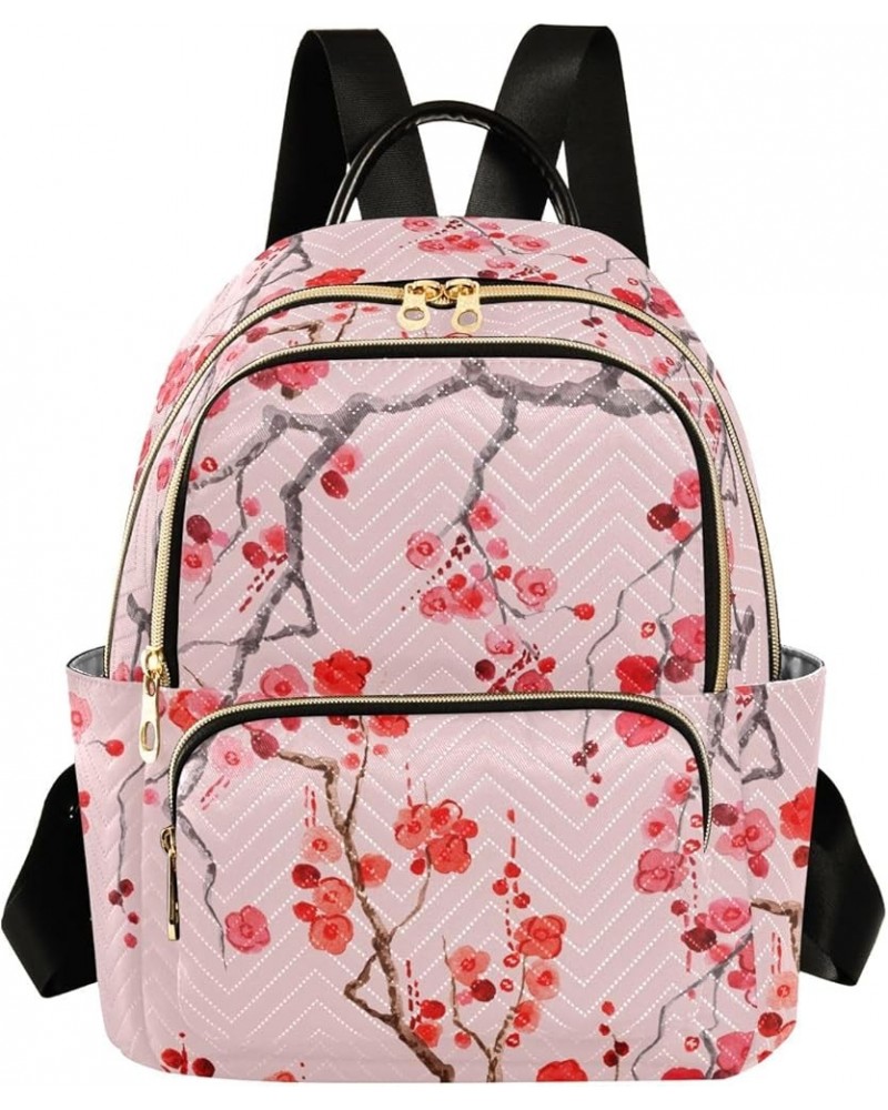 Travel Backpack Purse for Women Fashion Anti-theft Work Casual Pink Cherry Blossom Branch Daypack Shoulder Bag Medium Size Sm...