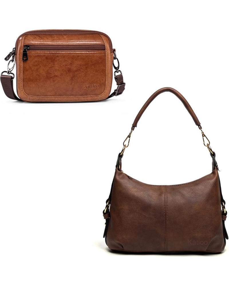 Brown Women Leather Shoulder Handbags with Shoulder Strap and Brown Men Leather Phone Belt Bag (2 Pack) $20.08 Hobo Bags