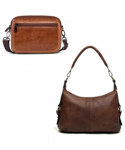 Brown Women Leather Shoulder Handbags with Shoulder Strap and Brown Men Leather Phone Belt Bag (2 Pack) $20.08 Hobo Bags