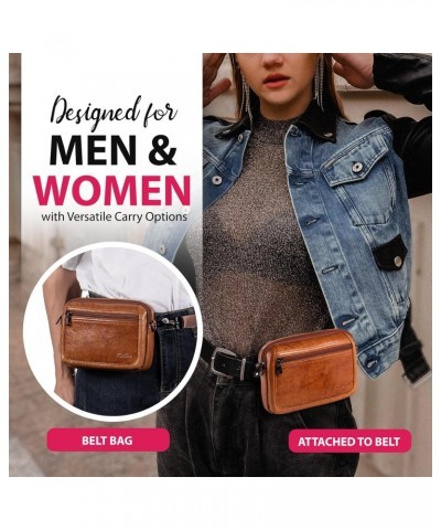 Brown Women Leather Shoulder Handbags with Shoulder Strap and Brown Men Leather Phone Belt Bag (2 Pack) $20.08 Hobo Bags