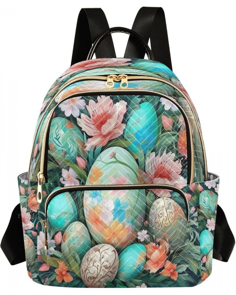 Easter Eggs Watercolor Flowers Quilted Backpack for Women Travel Bags Shoulder Bag Purse for Daily Work Nurse S Small $17.66 ...