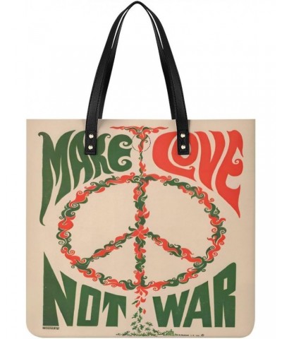 Make Love Not War 1960s Women Tote Bags Top Handle Satchel Handbags PU Faux Leather Tassel Shoulder Purse $19.13 Totes