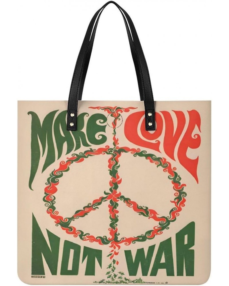 Make Love Not War 1960s Women Tote Bags Top Handle Satchel Handbags PU Faux Leather Tassel Shoulder Purse $19.13 Totes