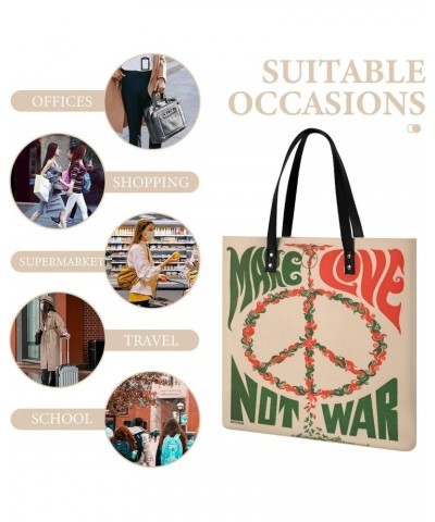 Make Love Not War 1960s Women Tote Bags Top Handle Satchel Handbags PU Faux Leather Tassel Shoulder Purse $19.13 Totes