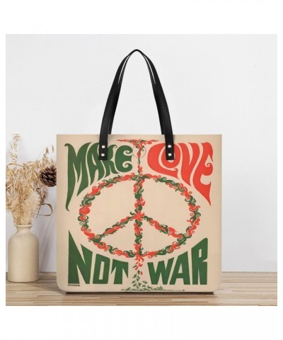 Make Love Not War 1960s Women Tote Bags Top Handle Satchel Handbags PU Faux Leather Tassel Shoulder Purse $19.13 Totes