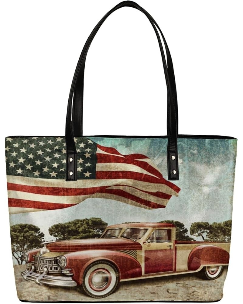 Leather Tote Bag for Women Fashion Shoulder Bag Purses and Handbags Large Capacity Satchel Bags for Work Travel American Flag...