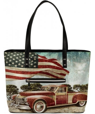 Leather Tote Bag for Women Fashion Shoulder Bag Purses and Handbags Large Capacity Satchel Bags for Work Travel American Flag...