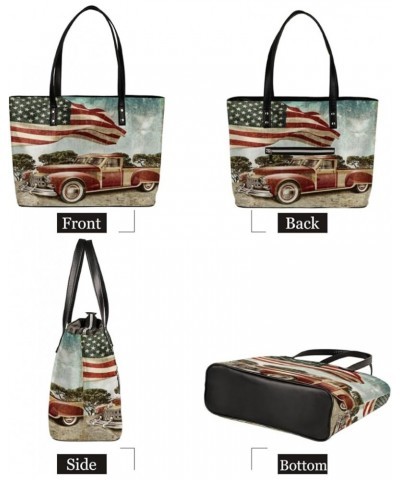 Leather Tote Bag for Women Fashion Shoulder Bag Purses and Handbags Large Capacity Satchel Bags for Work Travel American Flag...