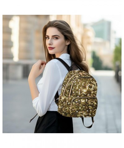 Women Backpack Gold Glitter Durable Travel Backpack Lightweight Handbag Lady Purse Roomy Double Zipper Weekend Bag for Everyd...