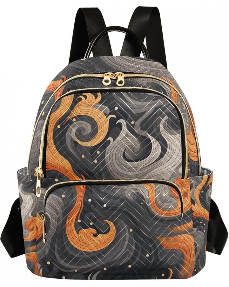 Small Backpack Purse for Women, Grey Orange Waves Travel Bag Casual Daypack Shoulder Bag Small $15.84 Backpacks