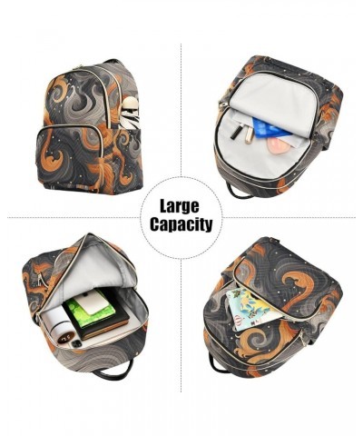 Small Backpack Purse for Women, Grey Orange Waves Travel Bag Casual Daypack Shoulder Bag Small $15.84 Backpacks