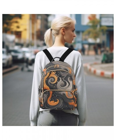 Small Backpack Purse for Women, Grey Orange Waves Travel Bag Casual Daypack Shoulder Bag Small $15.84 Backpacks