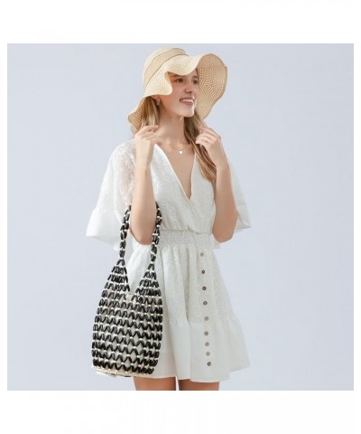 Woven bag women's summer cut-out wooden bead bag portable bucket shoulder bag Bb22010 - Beige $18.92 Shoulder Bags