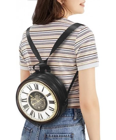 Round Women's Tote Handbags, PU Leather Round Crossbody Bags for Women, Small Durable Satchel Bag Clutch Purse Vintage Clock-...