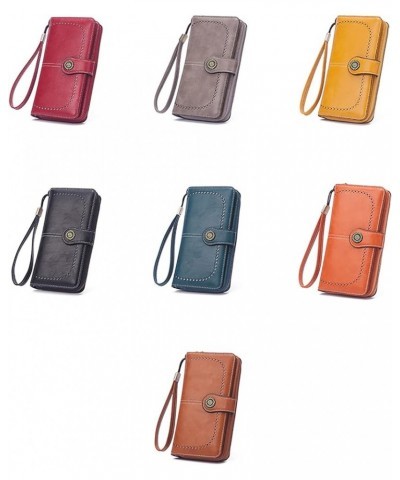 Oil Wax Leather Wallets for Women, Large Capacity Clutch, Ladies Long Purse with Wristlet (Yellow) Yellow $33.26 Totes