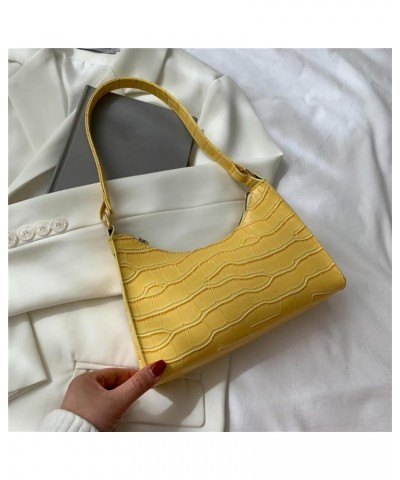 Fashion Solid Color PU Underarm Bag Compact Zipper Handbag Ladies Shoulder Bag Men Shoulder Bags Yellow $5.20 Shoulder Bags