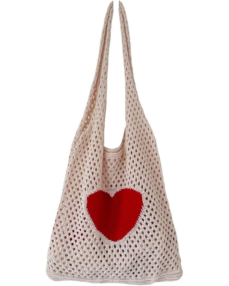 Y2K Fairy Grunge Tote Bag Aesthetic Hobo Bag Fairycore Knitted Handbag Crocheted Hollow Out Heart Alt Purse Accessories Off-w...