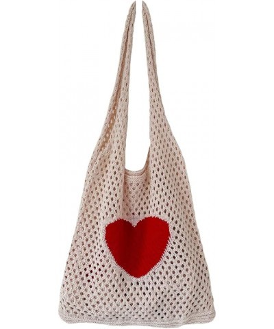 Y2K Fairy Grunge Tote Bag Aesthetic Hobo Bag Fairycore Knitted Handbag Crocheted Hollow Out Heart Alt Purse Accessories Off-w...