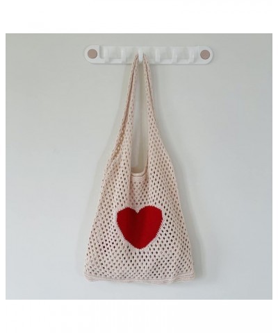 Y2K Fairy Grunge Tote Bag Aesthetic Hobo Bag Fairycore Knitted Handbag Crocheted Hollow Out Heart Alt Purse Accessories Off-w...