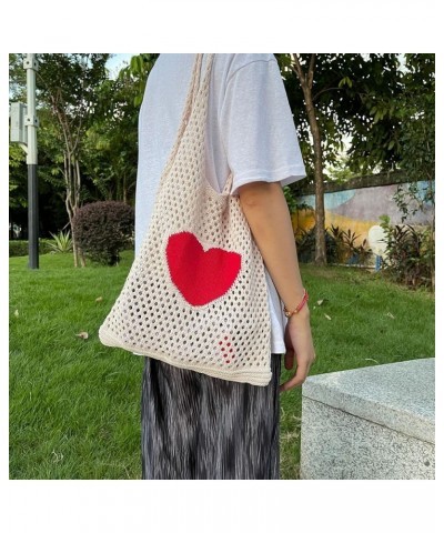 Y2K Fairy Grunge Tote Bag Aesthetic Hobo Bag Fairycore Knitted Handbag Crocheted Hollow Out Heart Alt Purse Accessories Off-w...