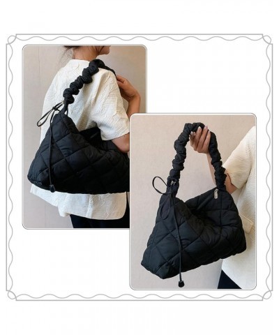 Women Large Puffy Tote Bag Quilted Down Cotton Padding Shoulder Bag Winter Warm Lightweight Handbag with Zip Style 6-black $1...