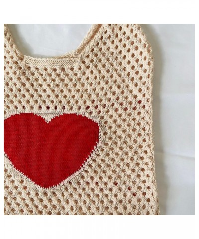 Y2K Fairy Grunge Tote Bag Aesthetic Hobo Bag Fairycore Knitted Handbag Crocheted Hollow Out Heart Alt Purse Accessories Off-w...