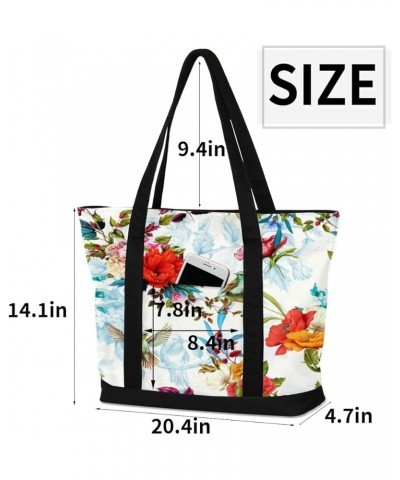 Tote Bag for Women Canvas Shoulder Bag Large Casual Handbag Lightweight Tote Bag with Zipper for Work Travel Shopping Retro B...