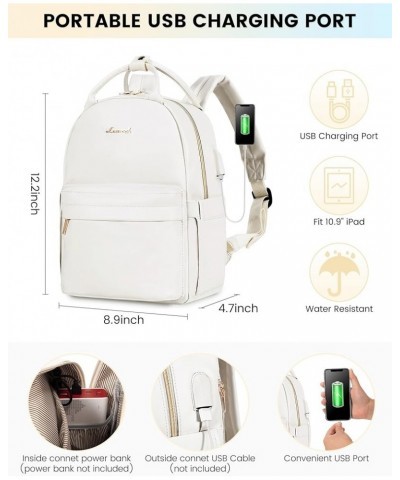 Mini Backpack Purse for Women Small Backpack with USB Charging Port, Cute Fashion Daypack for Work Travel Daily Off-white 11i...