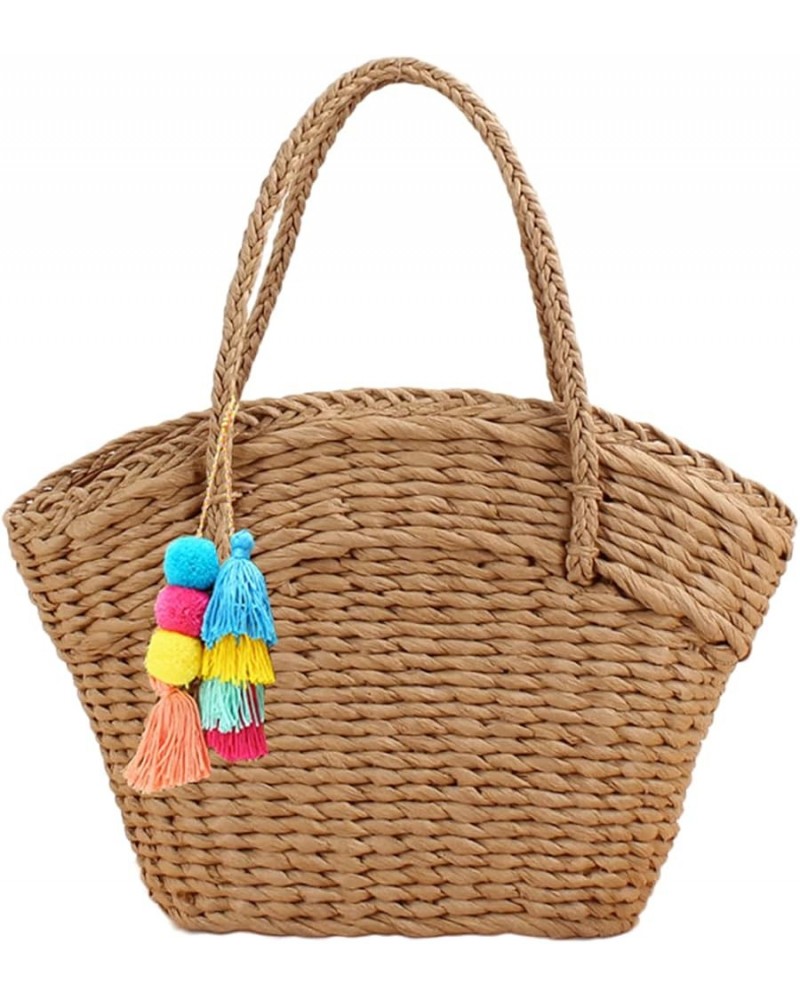 Women Straw Bags Purse Summer Beach Tote Bag Handmade Woven Shoulder Handbag Khaki $27.05 Totes