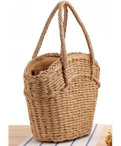 Women Straw Bags Purse Summer Beach Tote Bag Handmade Woven Shoulder Handbag Khaki $27.05 Totes