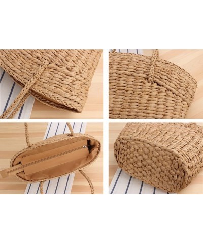 Women Straw Bags Purse Summer Beach Tote Bag Handmade Woven Shoulder Handbag Khaki $27.05 Totes