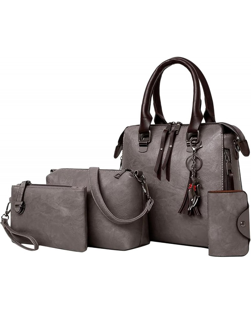 4pcs Set PU Leather Handbag Crossbody Bag Shoulder Tote Purse Messenger Card Holder for Women (Black) Gray $22.39 Totes