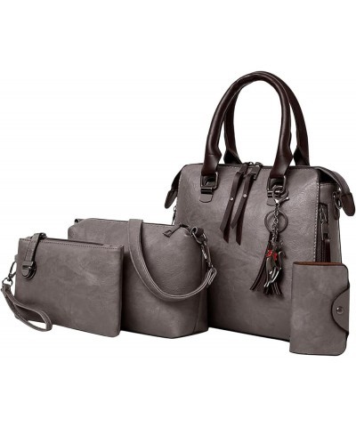 4pcs Set PU Leather Handbag Crossbody Bag Shoulder Tote Purse Messenger Card Holder for Women (Black) Gray $22.39 Totes