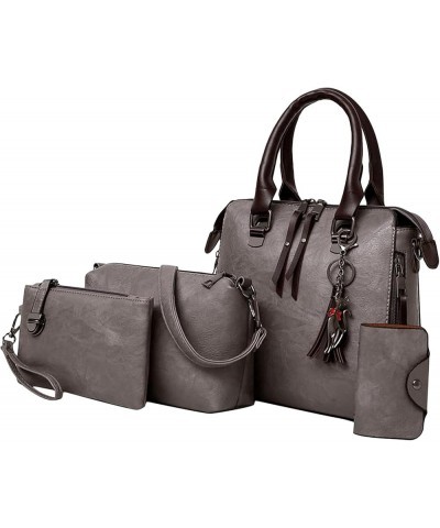 4pcs Set PU Leather Handbag Crossbody Bag Shoulder Tote Purse Messenger Card Holder for Women (Black) Gray $22.39 Totes