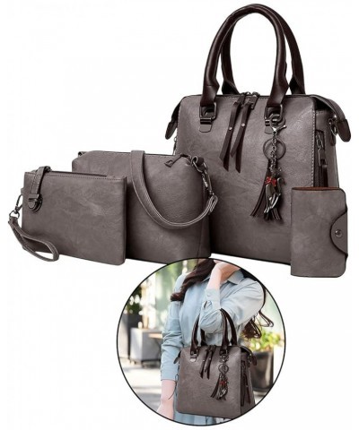 4pcs Set PU Leather Handbag Crossbody Bag Shoulder Tote Purse Messenger Card Holder for Women (Black) Gray $22.39 Totes