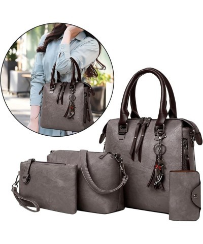 4pcs Set PU Leather Handbag Crossbody Bag Shoulder Tote Purse Messenger Card Holder for Women (Black) Gray $22.39 Totes