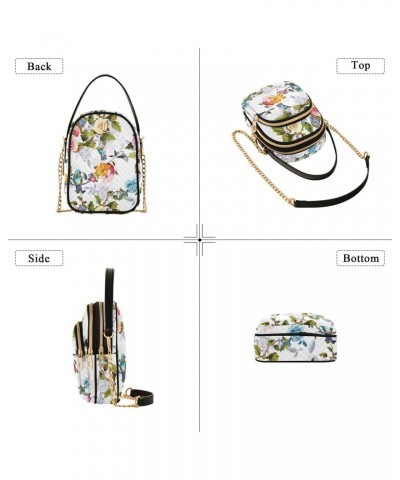 Humming Bird Roses Small Crossbody Handbag for Women Mini Over Shoulder Purse with Three Zippered Pockets Durable Crossbody P...