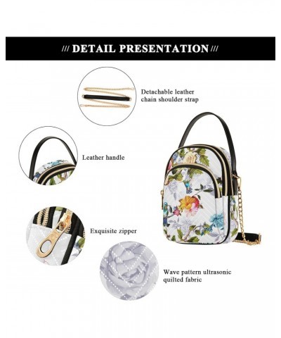 Humming Bird Roses Small Crossbody Handbag for Women Mini Over Shoulder Purse with Three Zippered Pockets Durable Crossbody P...