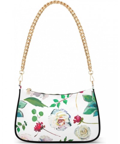 Women Small Shoulder Bag White-rose-succulents-watercolor Girl Classic Purse Tote HandBag $23.53 Totes