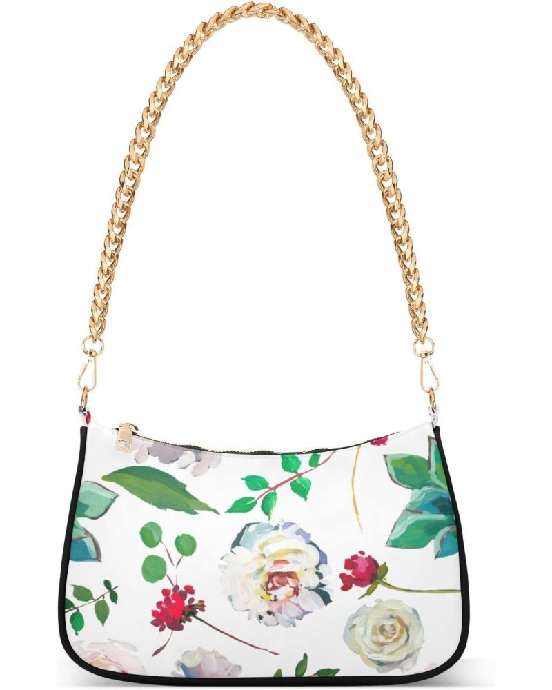 Women Small Shoulder Bag White-rose-succulents-watercolor Girl Classic Purse Tote HandBag $23.53 Totes