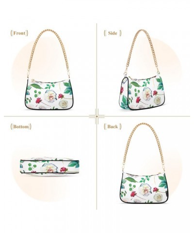 Women Small Shoulder Bag White-rose-succulents-watercolor Girl Classic Purse Tote HandBag $23.53 Totes