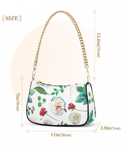 Women Small Shoulder Bag White-rose-succulents-watercolor Girl Classic Purse Tote HandBag $23.53 Totes