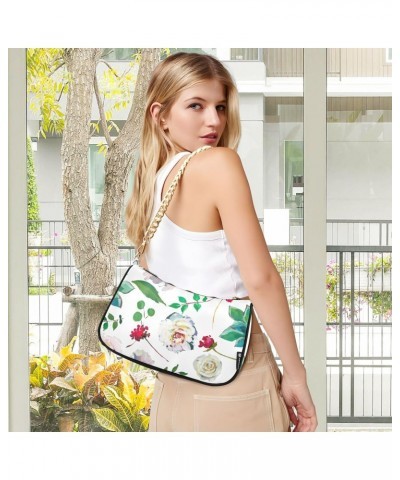 Women Small Shoulder Bag White-rose-succulents-watercolor Girl Classic Purse Tote HandBag $23.53 Totes