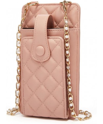 Crossbody Phone Bag for Women Quilted Leather Ladies Cross Body Handbags Pearl Chian Shoulder Strap Clutch Purse Pink $26.46 ...