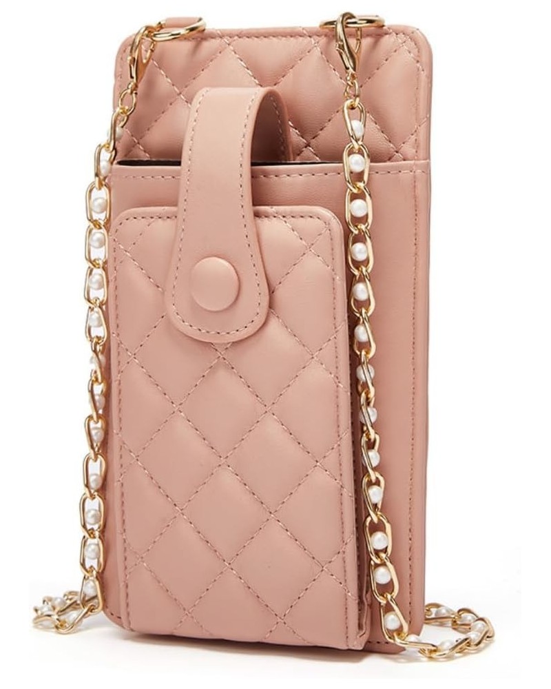 Crossbody Phone Bag for Women Quilted Leather Ladies Cross Body Handbags Pearl Chian Shoulder Strap Clutch Purse Pink $26.46 ...