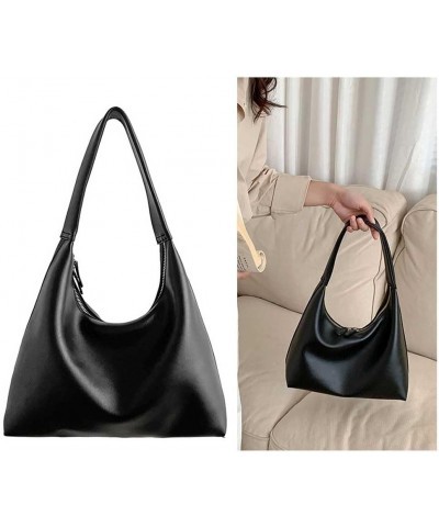 Women Leather Shoulder Bag Big Capacity Retro Tote Handbag Casual Satchel Hobo Bag PU Armpit Bag Girl Stylish Purs Black $13....