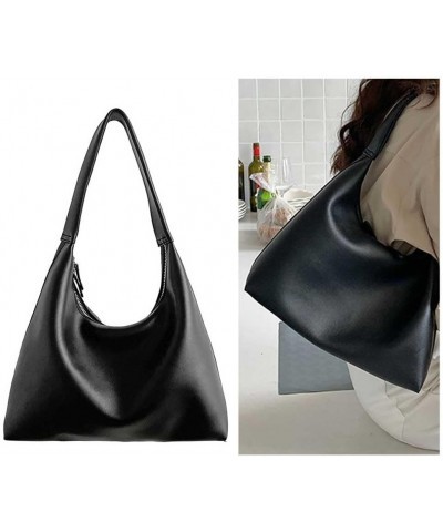 Women Leather Shoulder Bag Big Capacity Retro Tote Handbag Casual Satchel Hobo Bag PU Armpit Bag Girl Stylish Purs Black $13....