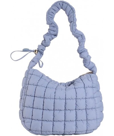 Women Handbags Pleated Cloud Quilted Check Padded Tote Bag Fashion Simple Large Capacity Casual Shoulder Bag Blue $9.87 Totes