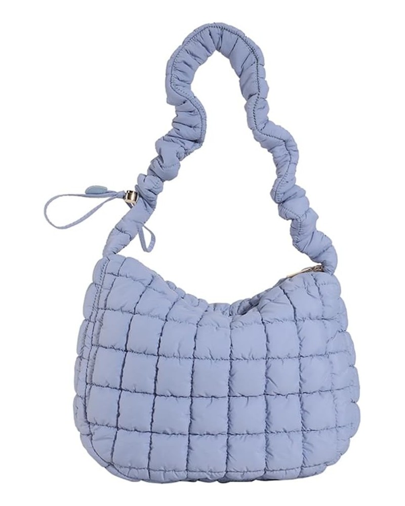 Women Handbags Pleated Cloud Quilted Check Padded Tote Bag Fashion Simple Large Capacity Casual Shoulder Bag Blue $9.87 Totes