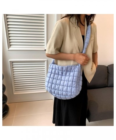 Women Handbags Pleated Cloud Quilted Check Padded Tote Bag Fashion Simple Large Capacity Casual Shoulder Bag Blue $9.87 Totes